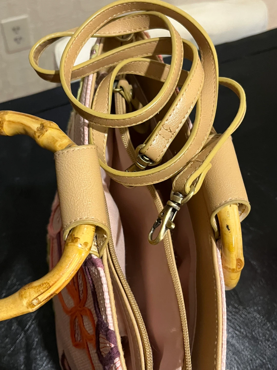 CALIFORNIA Straw Tote Bag Bamboo Handles and Floral Embroidery - photo 4