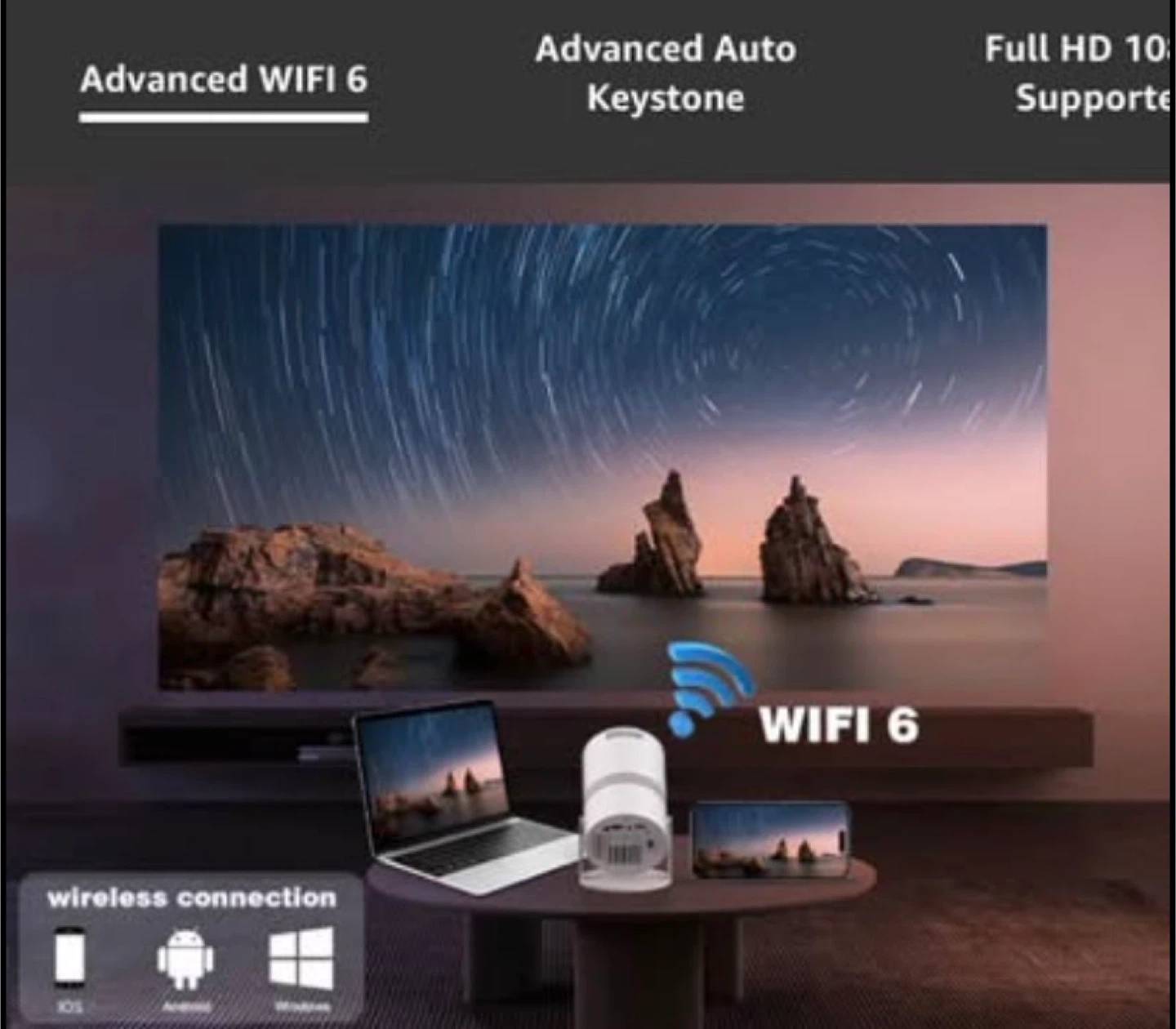 Android TV Projector with WiFi 6 and Auto Keystone - photo 3