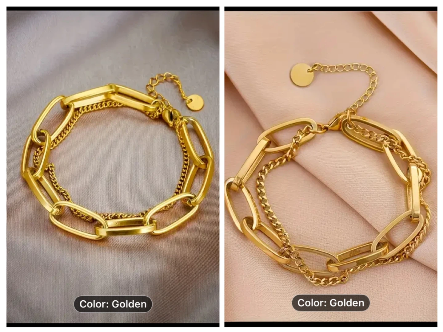 🏆2 pieces Gold plated Stainless Steel Chain Bracelet 18+5cm - photo 2