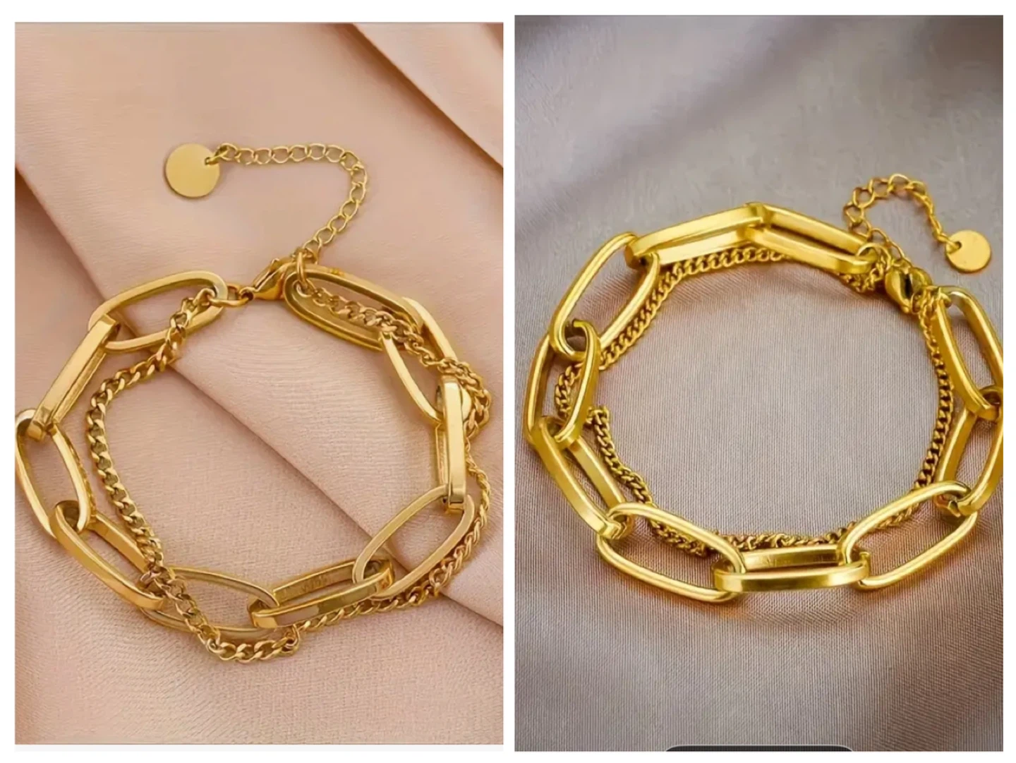 🏆2 pieces Gold plated Stainless Steel Chain Bracelet 18+5cm