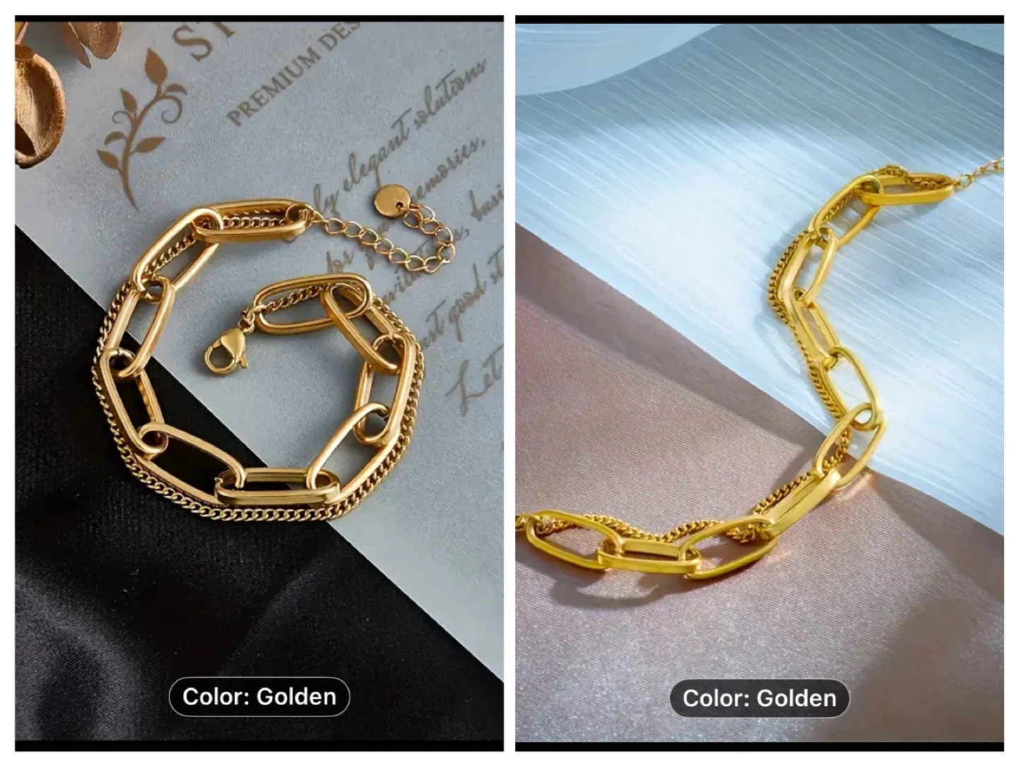 🏆2 pieces Gold plated Stainless Steel Chain Bracelet 18+5cm - photo 3