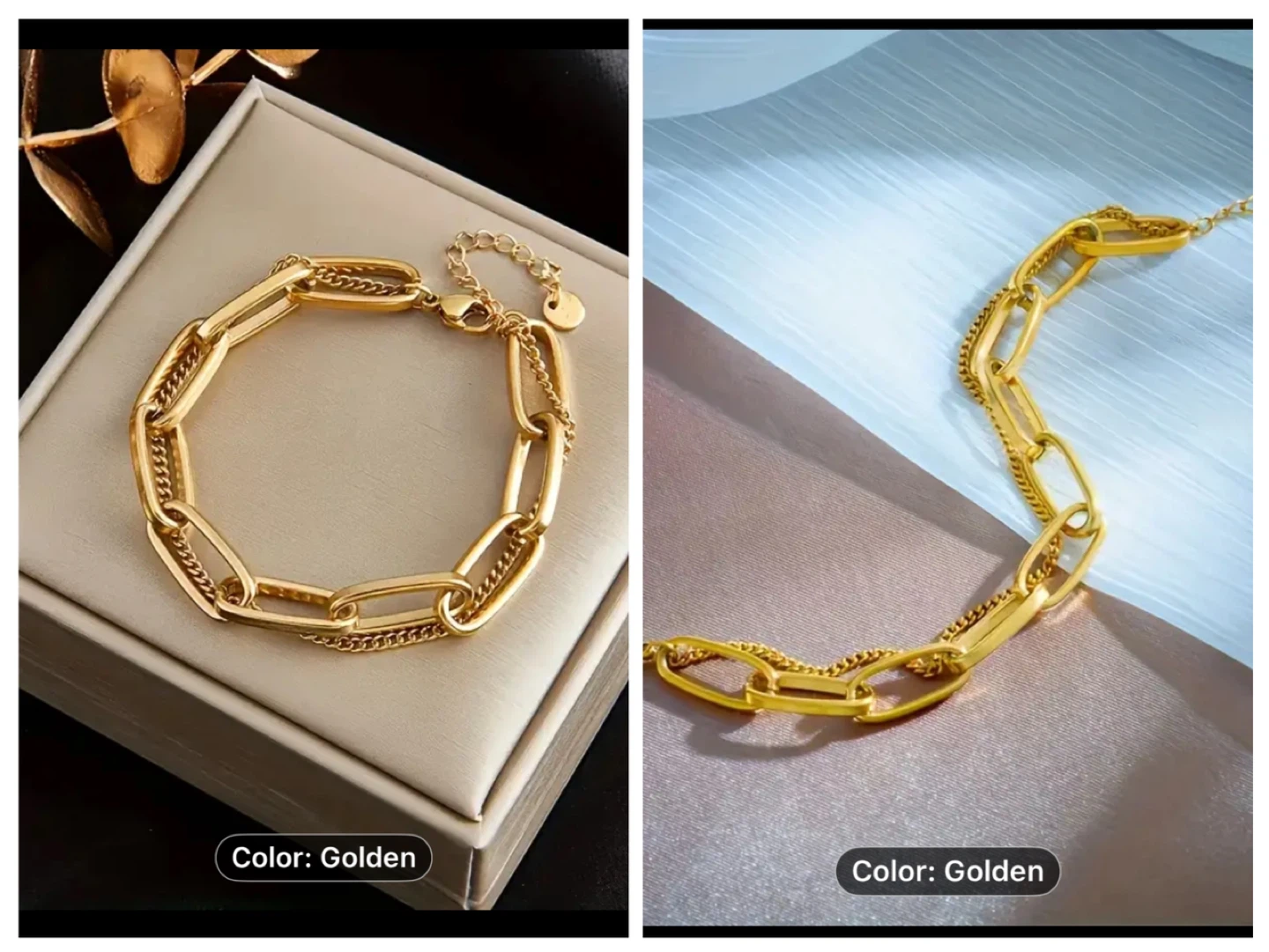 🏆2 pieces Gold plated Stainless Steel Chain Bracelet 18+5cm - photo 4
