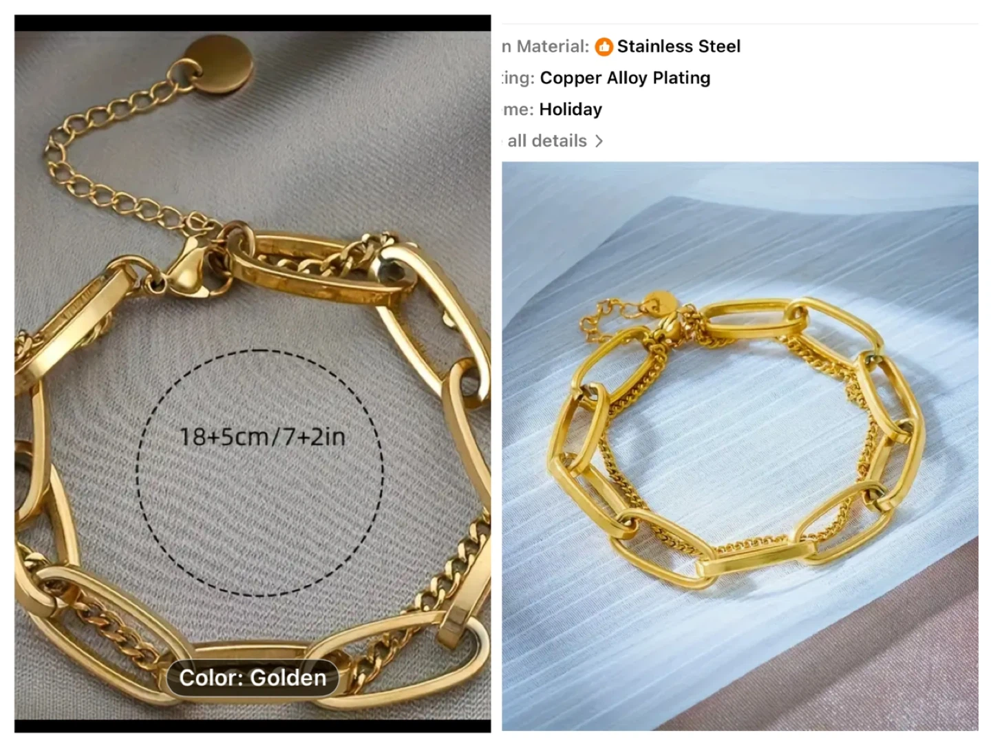 🏆2 pieces Gold plated Stainless Steel Chain Bracelet 18+5cm - photo 5