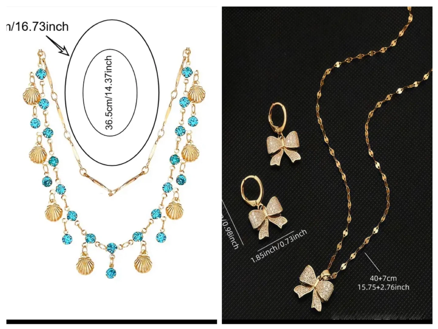 🏆Gold Tone Necklace and Earring Set with Blue Gems and Shells - photo 2