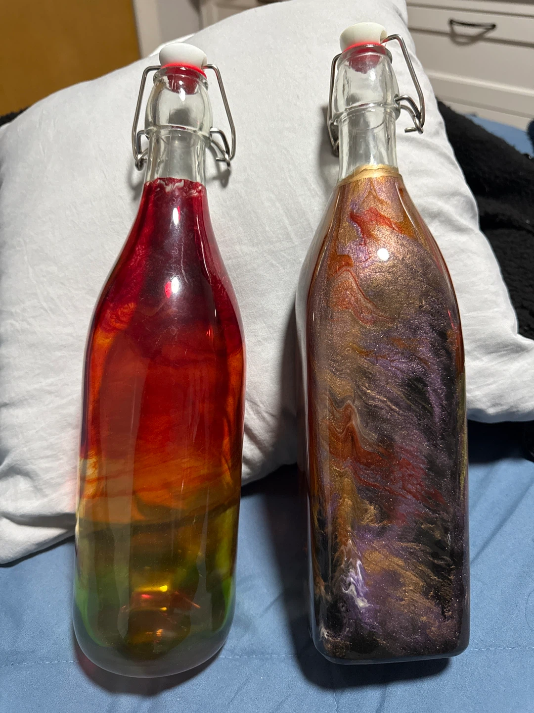 Set of 2 Decorative Glass Bottles