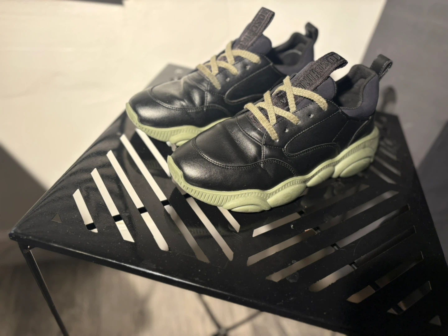 Moschino Chunky Low-Top Sneakers – Black Leather w/ Olive Soler - photo 2