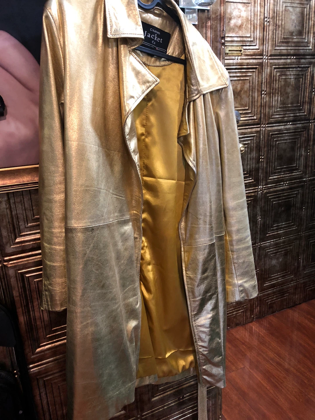 Gold  genius pure Leather Trench Coat. L - photo 5