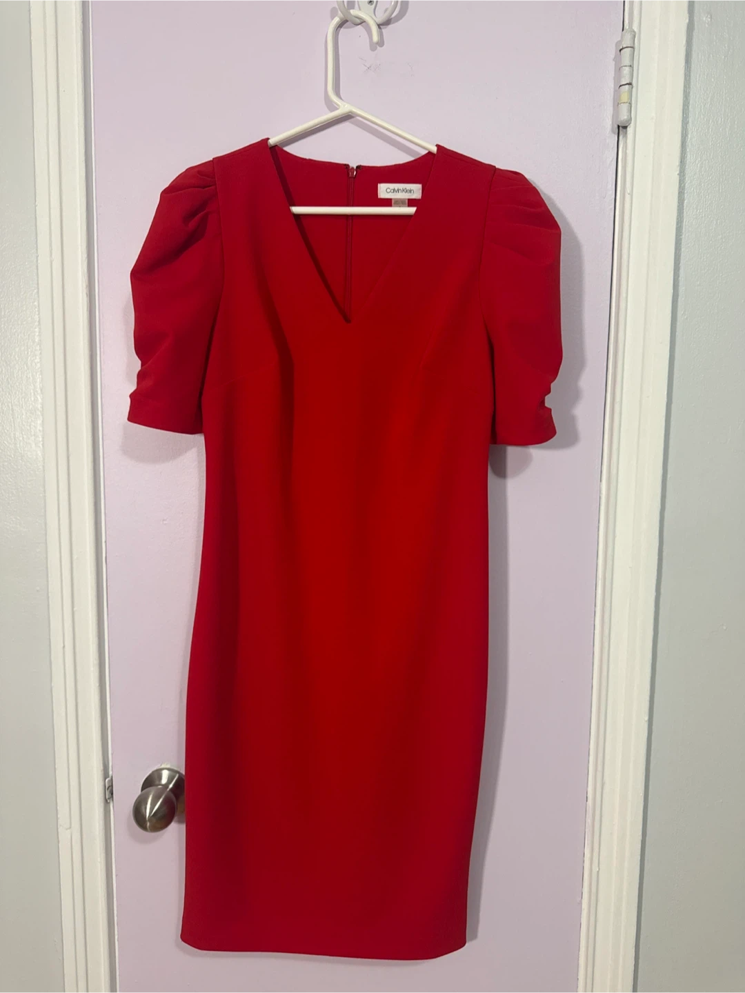 Calvin Klein Red Puff Sleeve Sheath Dress - Size 6