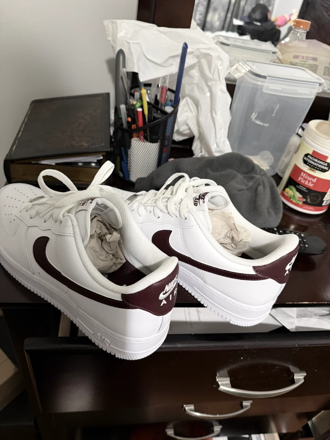 Nike Air Force 1 '07 White/Burgundy Sneakers - photo 2