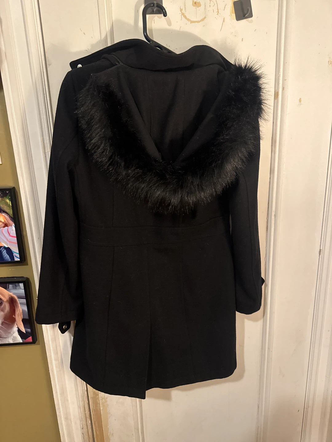 Ivanka Trump Black Wool Blend Coat with Faux Fur Hood - Size 10 - photo 3