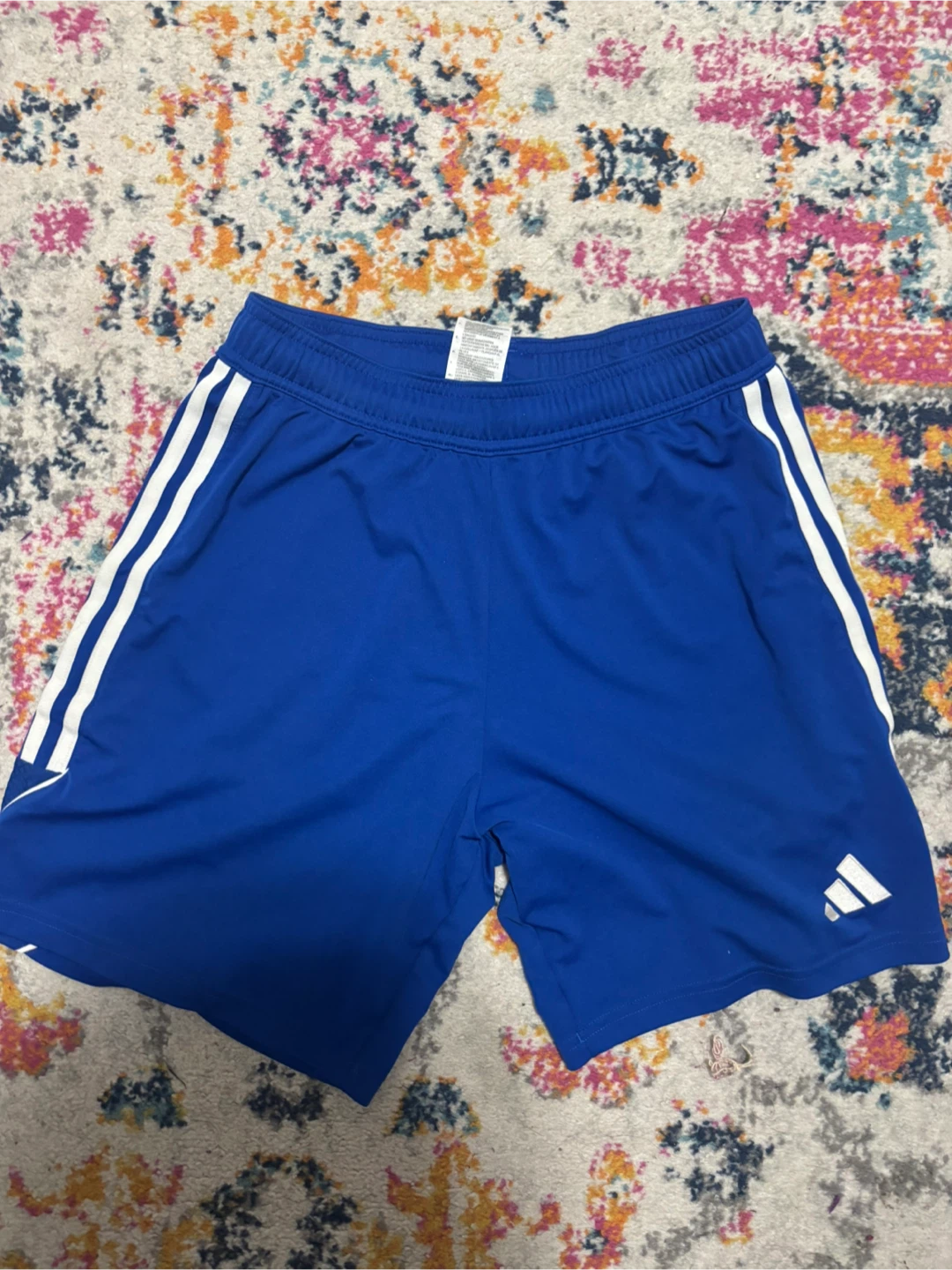 Adidas Blue Soccer Shorts with White Stripes - Size M