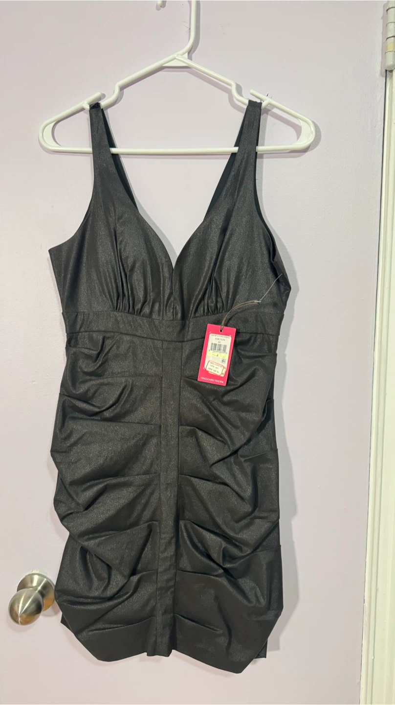 Vince Camuto Black Ruched V-Neck Dress Size 4