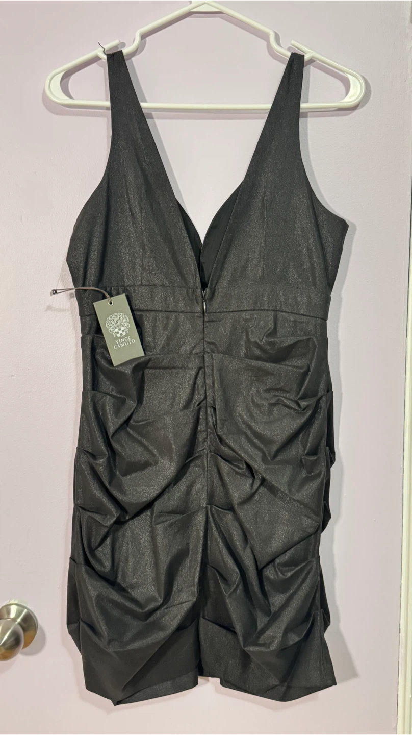 Vince Camuto Black Ruched V-Neck Dress Size 4 - photo 3