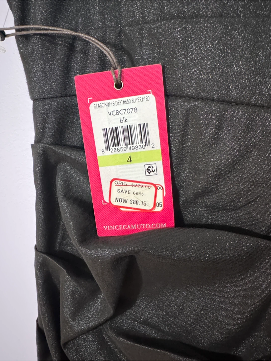 Vince Camuto Black Ruched V-Neck Dress Size 4 - photo 4