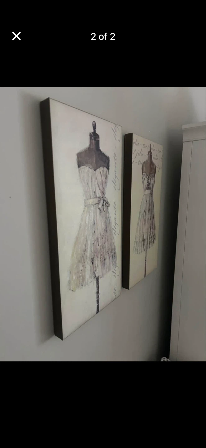 Set of 2 Canvas Art Prints - Dress Form & Script