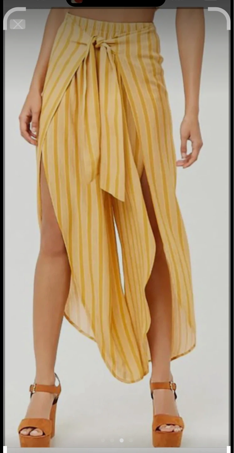 Yellow Striped Wide Leg Culottes with Tie Front - photo 2