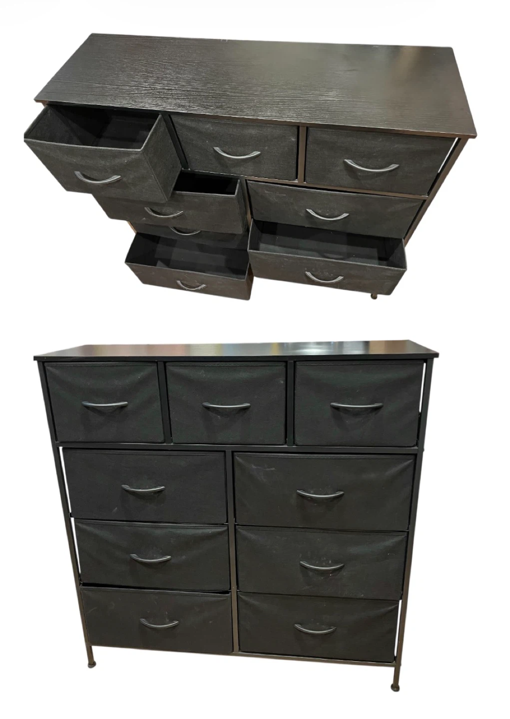Black 9-Drawer Fabric Dresser with Metal Frame