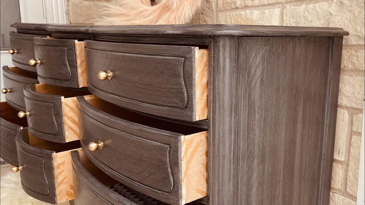 Redone French Provincial 9 Drawers Dresser Brushed Gray/ Gold - photo 4