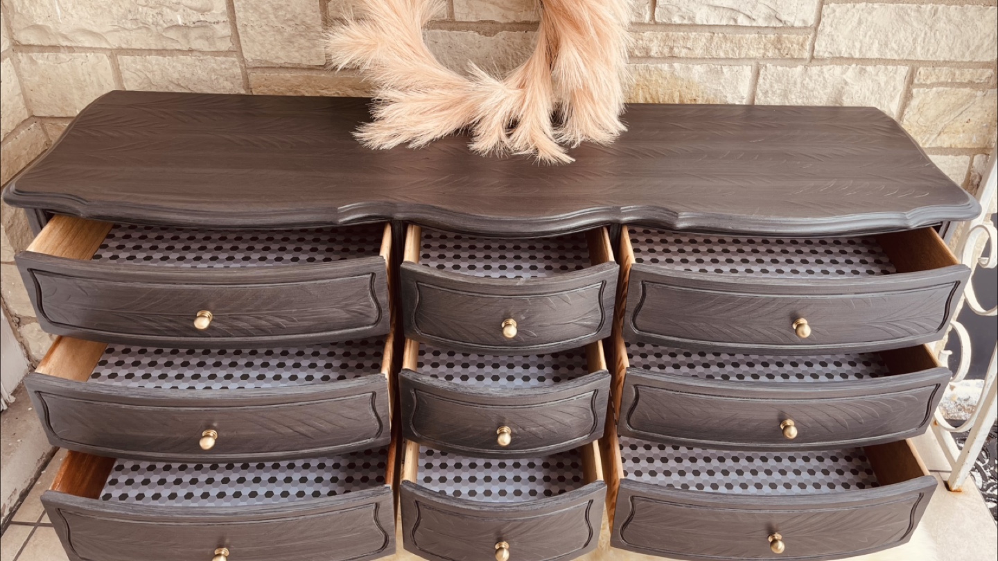 Redone French Provincial 9 Drawers Dresser Brushed Gray/ Gold - photo 2