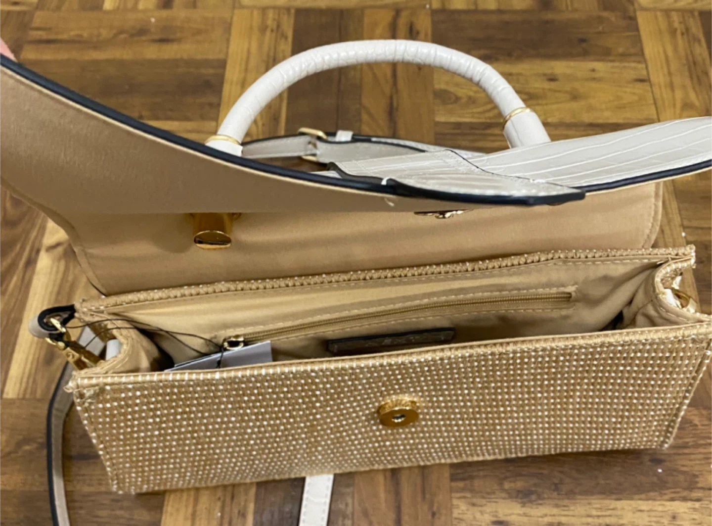 Next Cream & Tan Straw/Faux Croc Handbag - photo 3