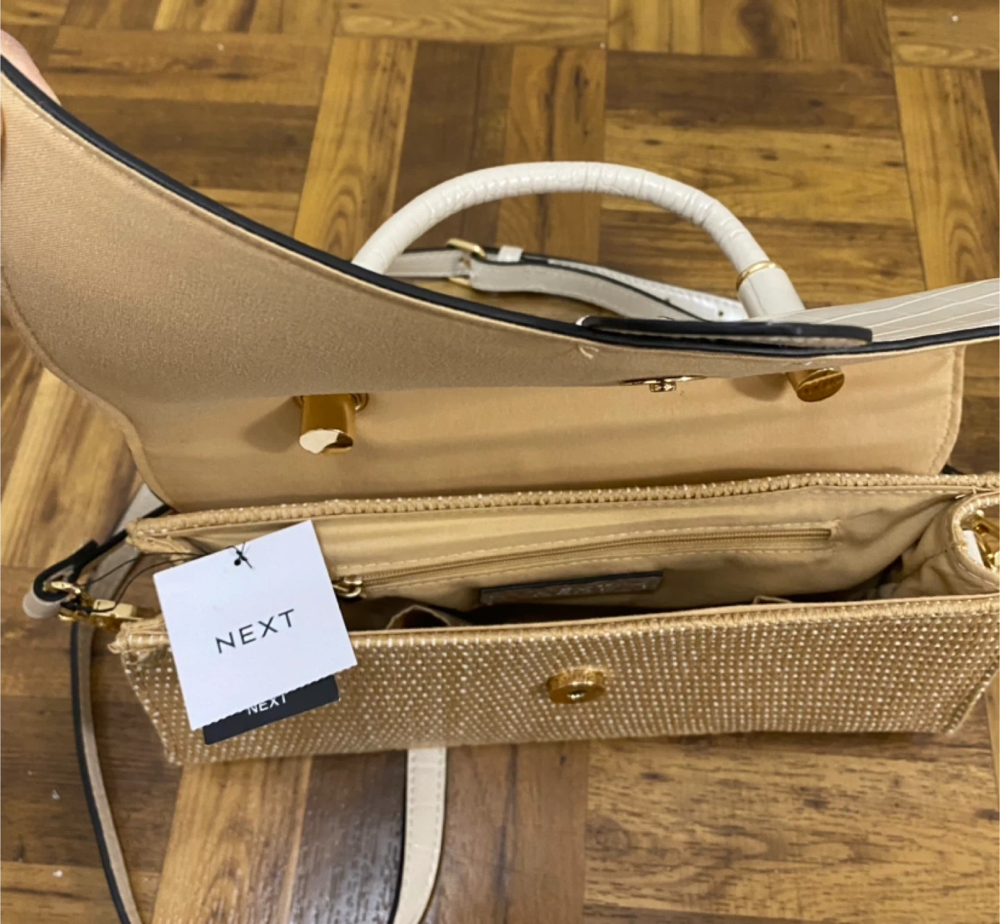 Next Cream & Tan Straw/Faux Croc Handbag - photo 4