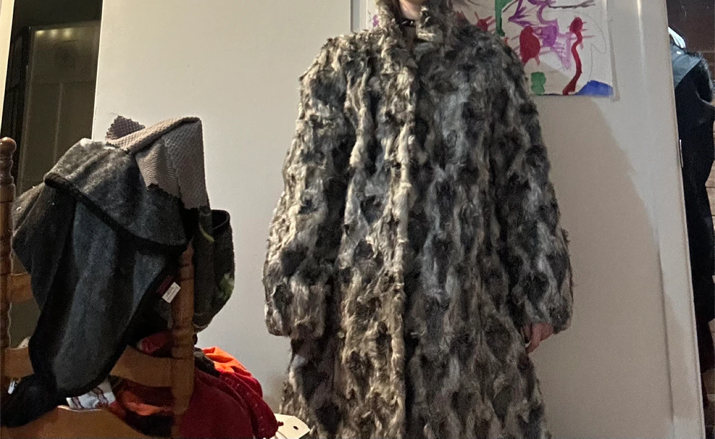 Long Vintage Grey Fur Coat