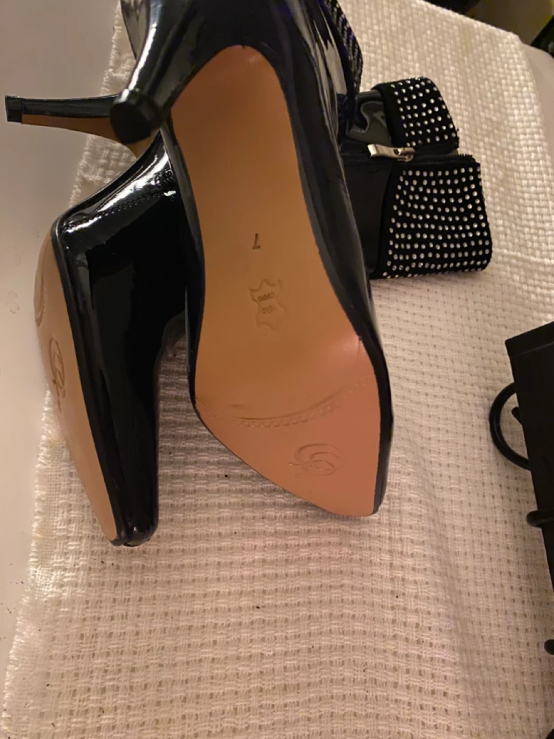 Black Patent Studded Heel Booties - Size 7 - photo 4