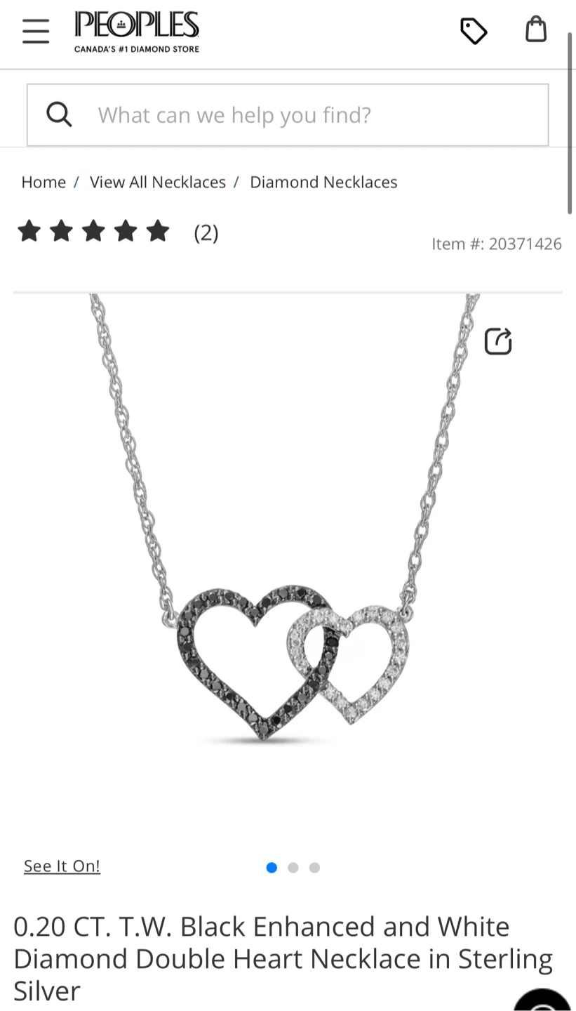 Peoples Diamond Double Heart Necklace in Sterling Silver