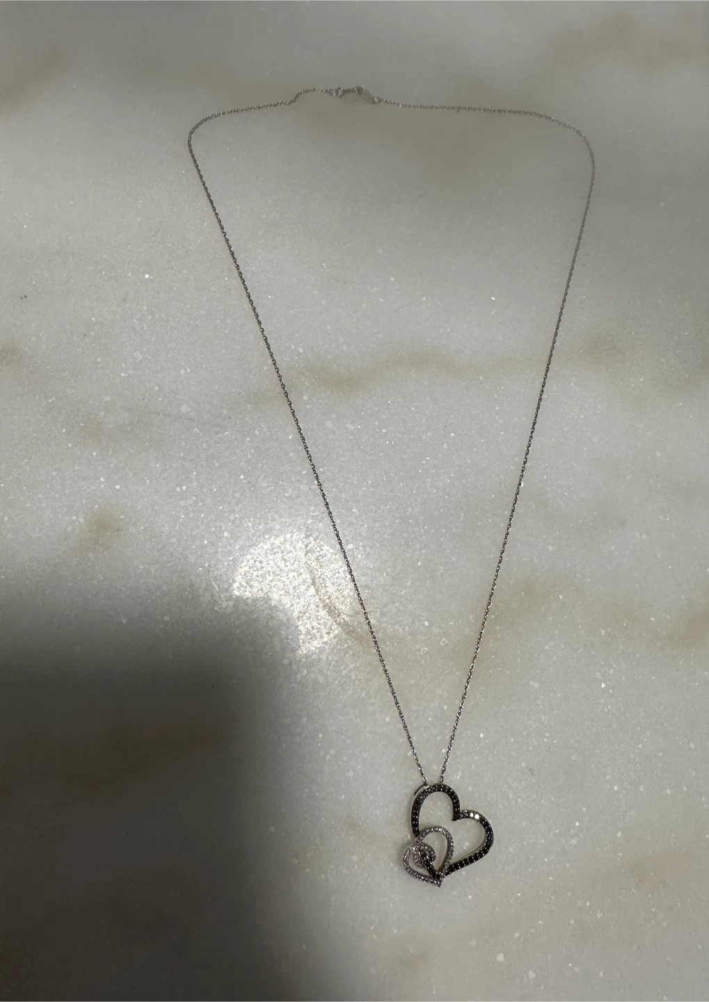 Peoples Diamond Double Heart Necklace in Sterling Silver - photo 3