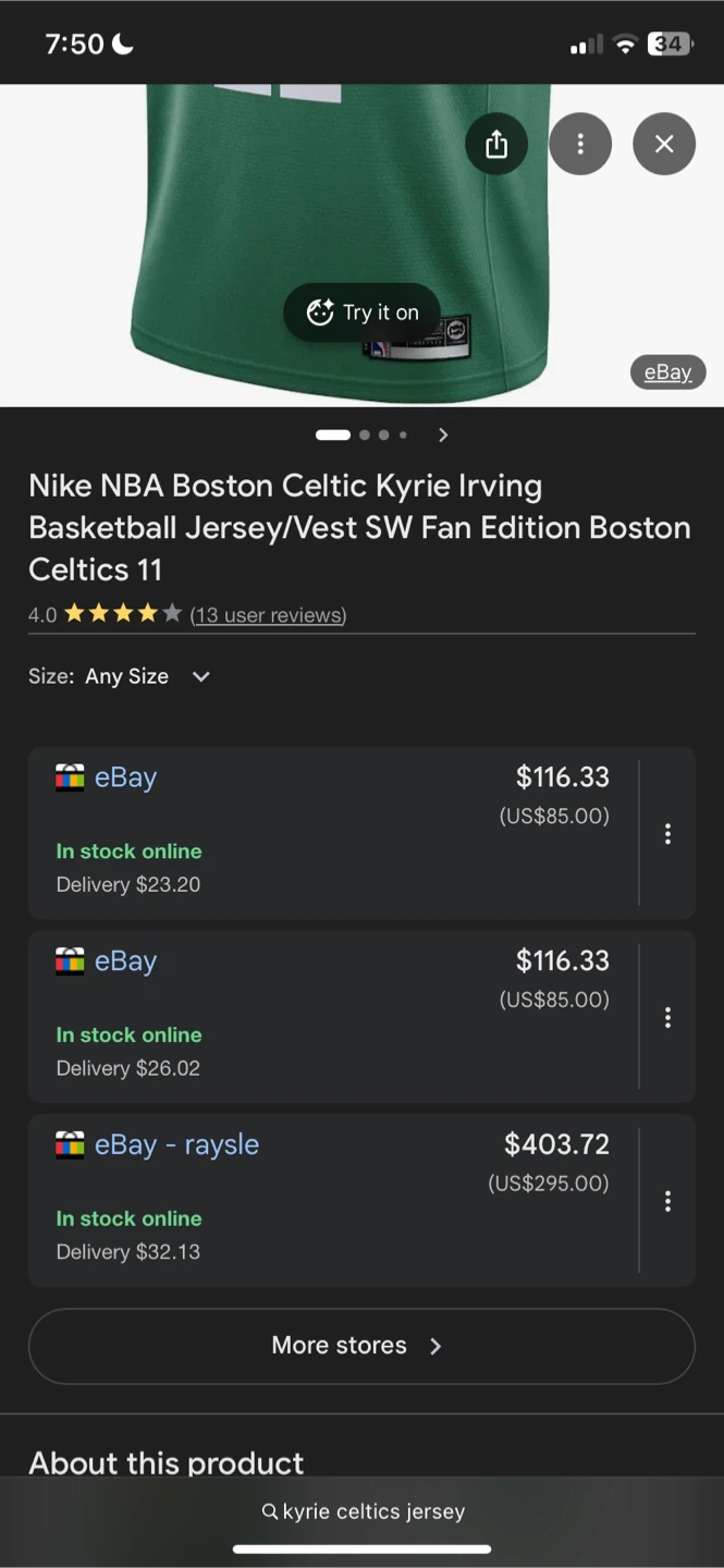 Nike Boston Celtics Kyrie Irving #11 NBA Jersey