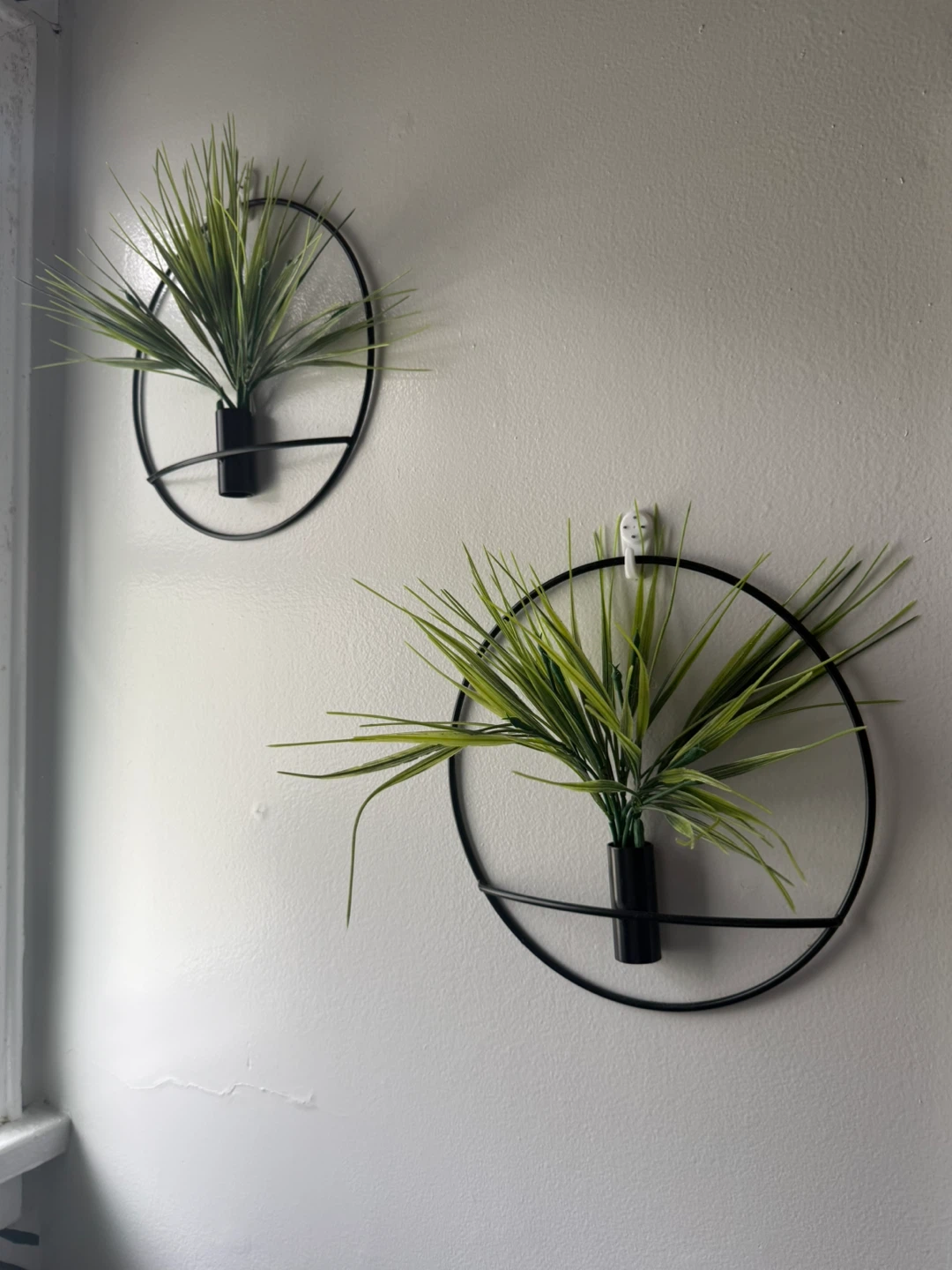 Modern Metal Wall Planters with Faux Greenery - Set of 2