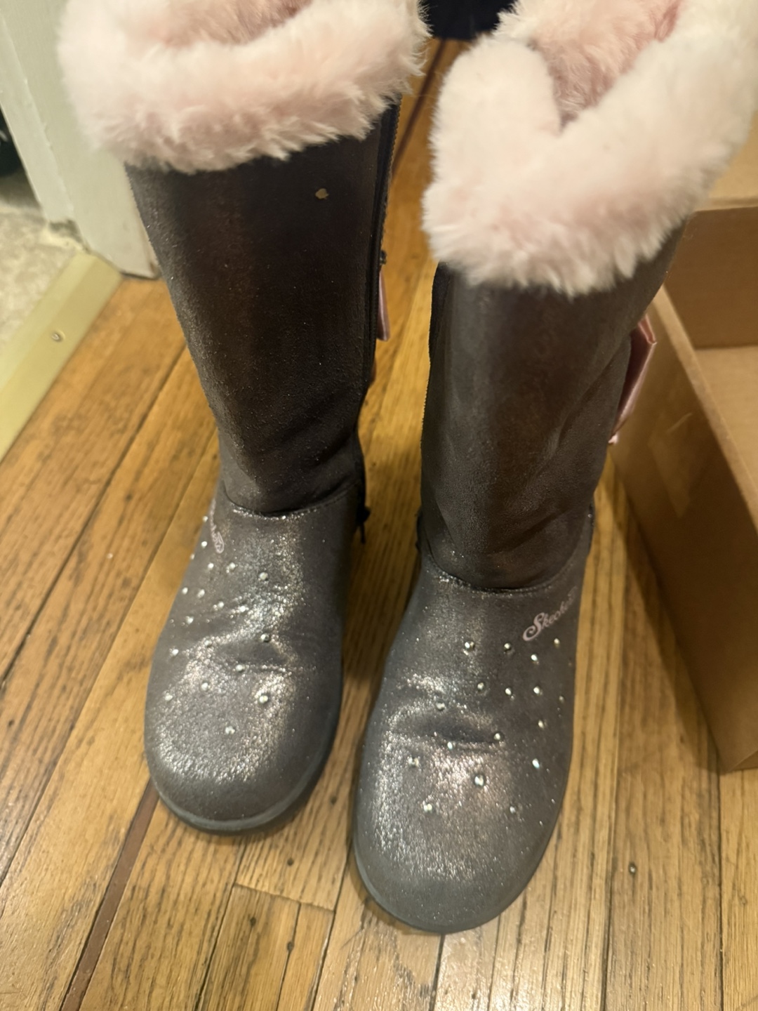 Skechers Glitter Boots Pink Faux Fur Lining Size 2 - photo 2