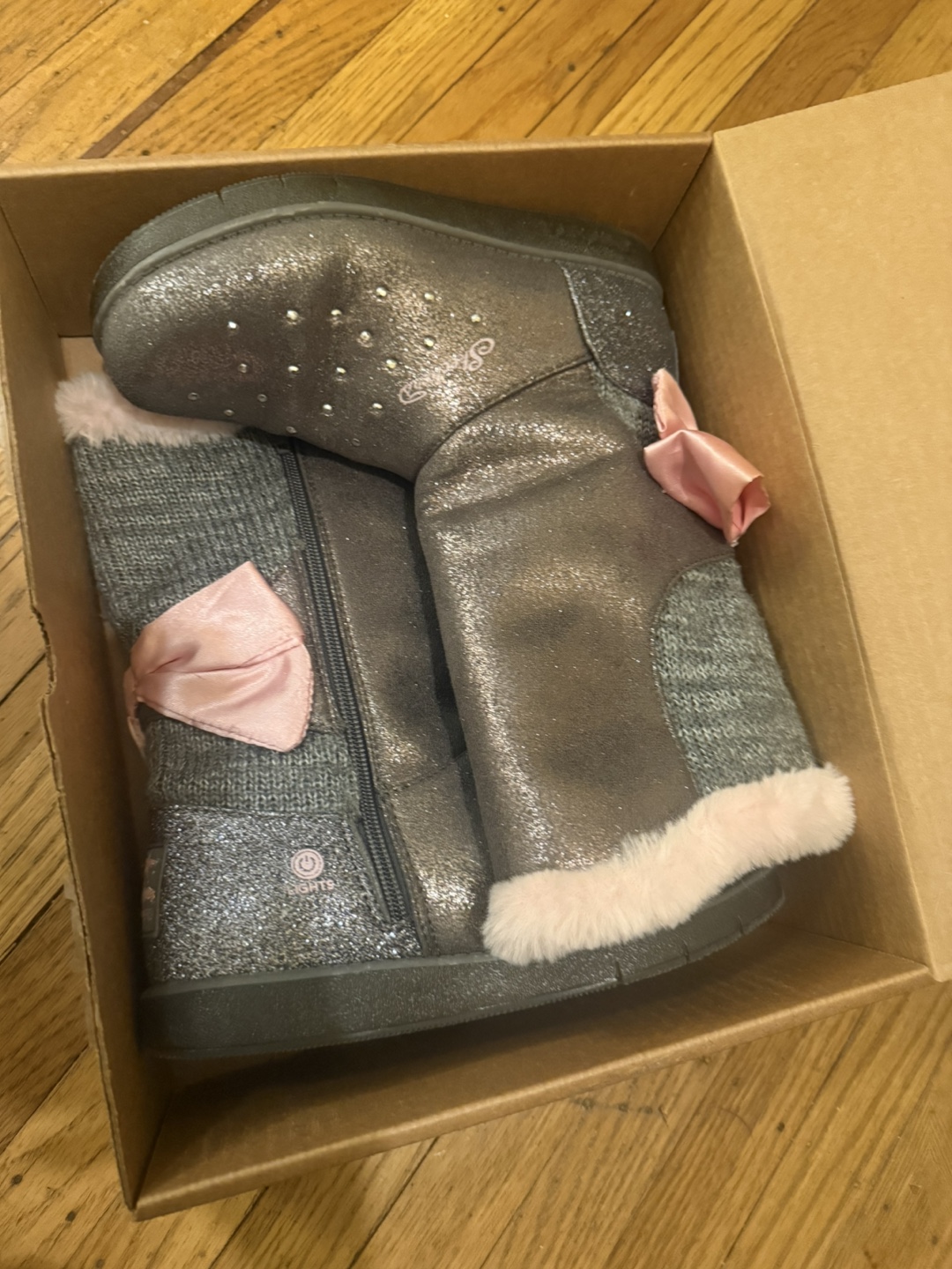 Skechers Glitter Boots Pink Faux Fur Lining Size 2