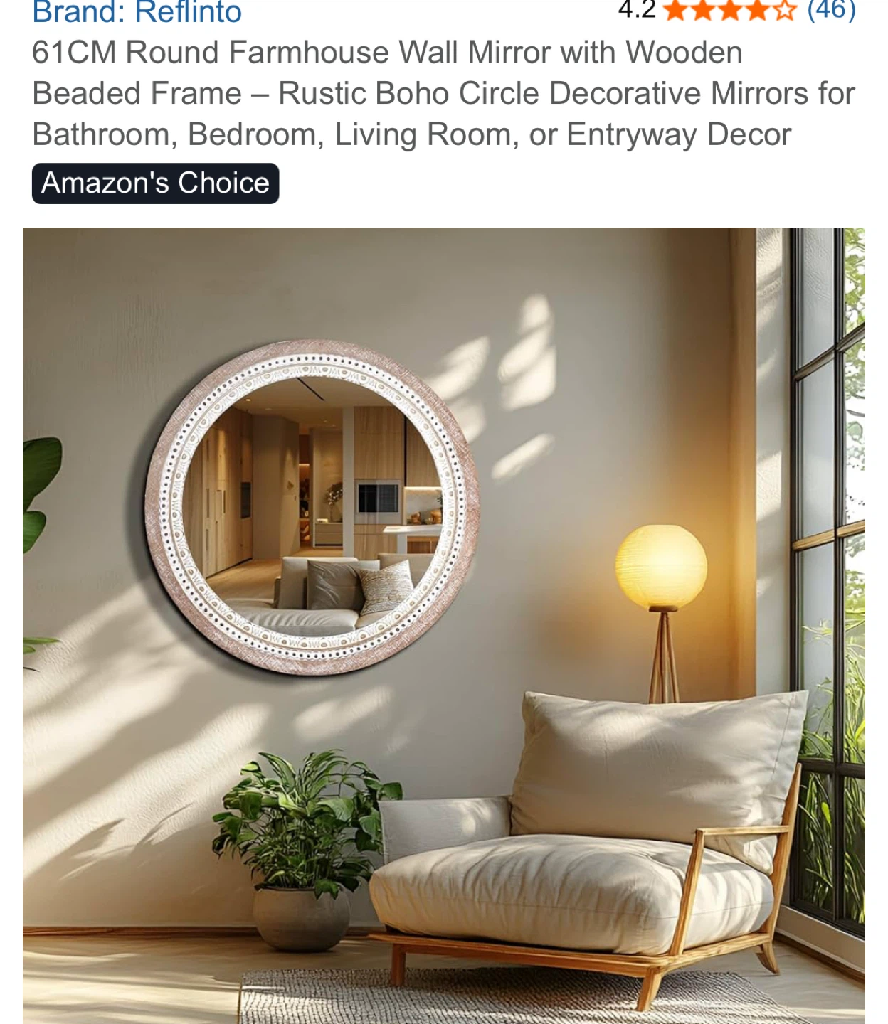 Reflinto 61CM Round Farmhouse Wall Mirror - photo 5