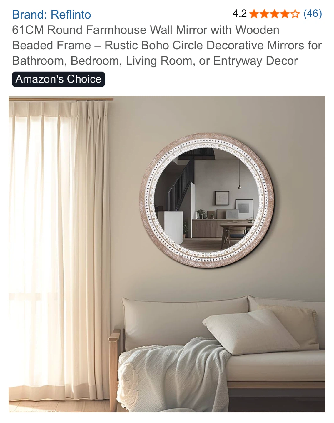Reflinto 61CM Round Farmhouse Wall Mirror - photo 2