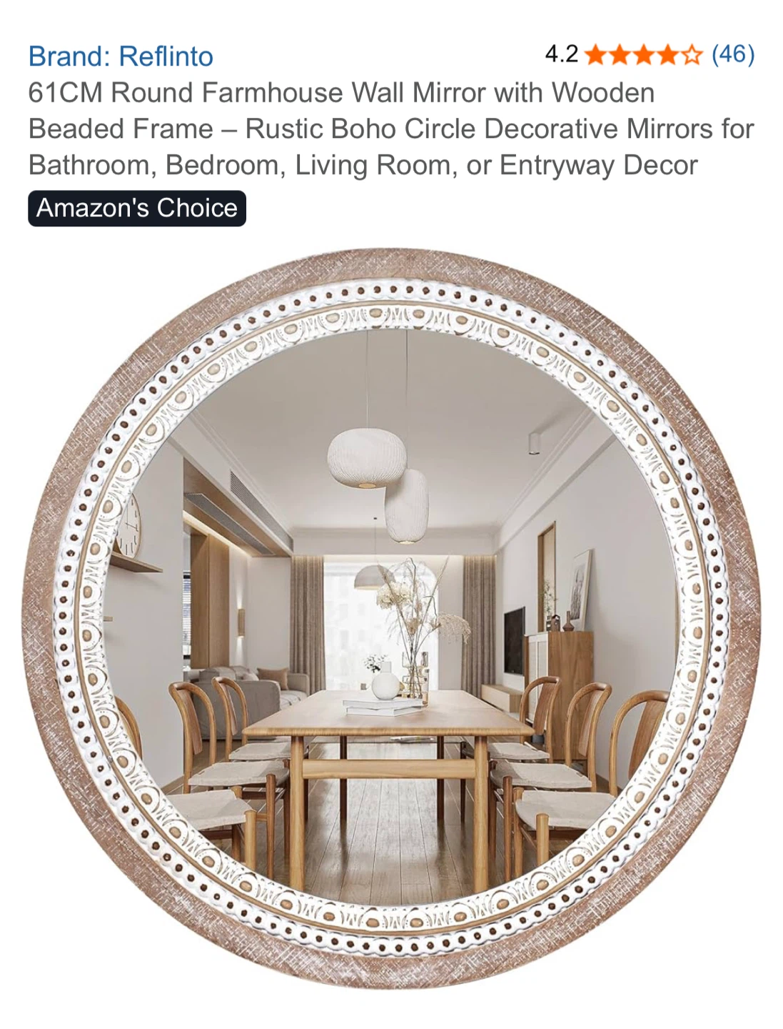 Reflinto 61CM Round Farmhouse Wall Mirror