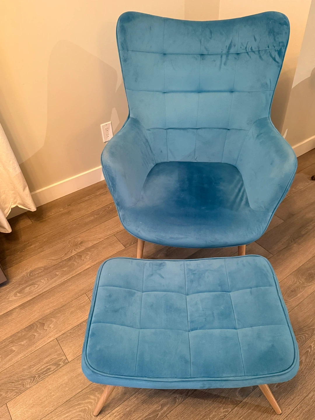 Teal Velvet Accent Chair with Ottoman - photo 4