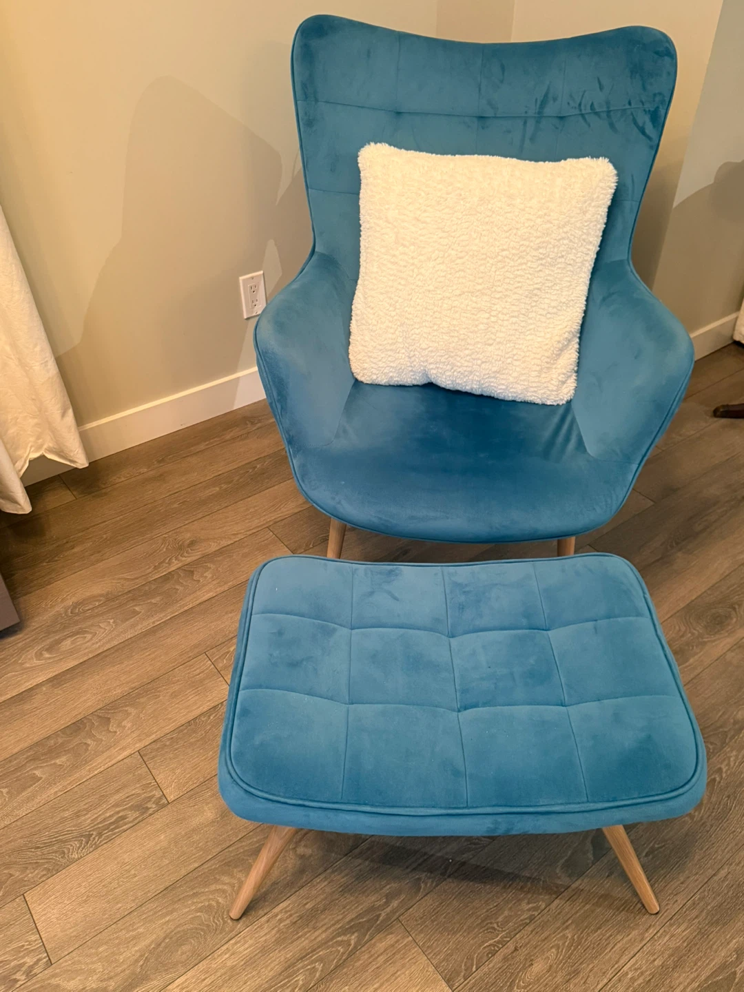 Teal Velvet Accent Chair with Ottoman