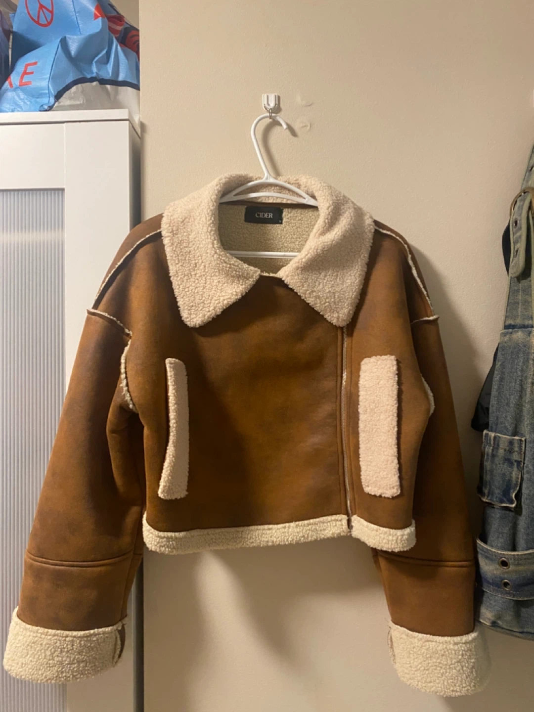 Cider Brown Faux Suede Sherpa Lined Jacket