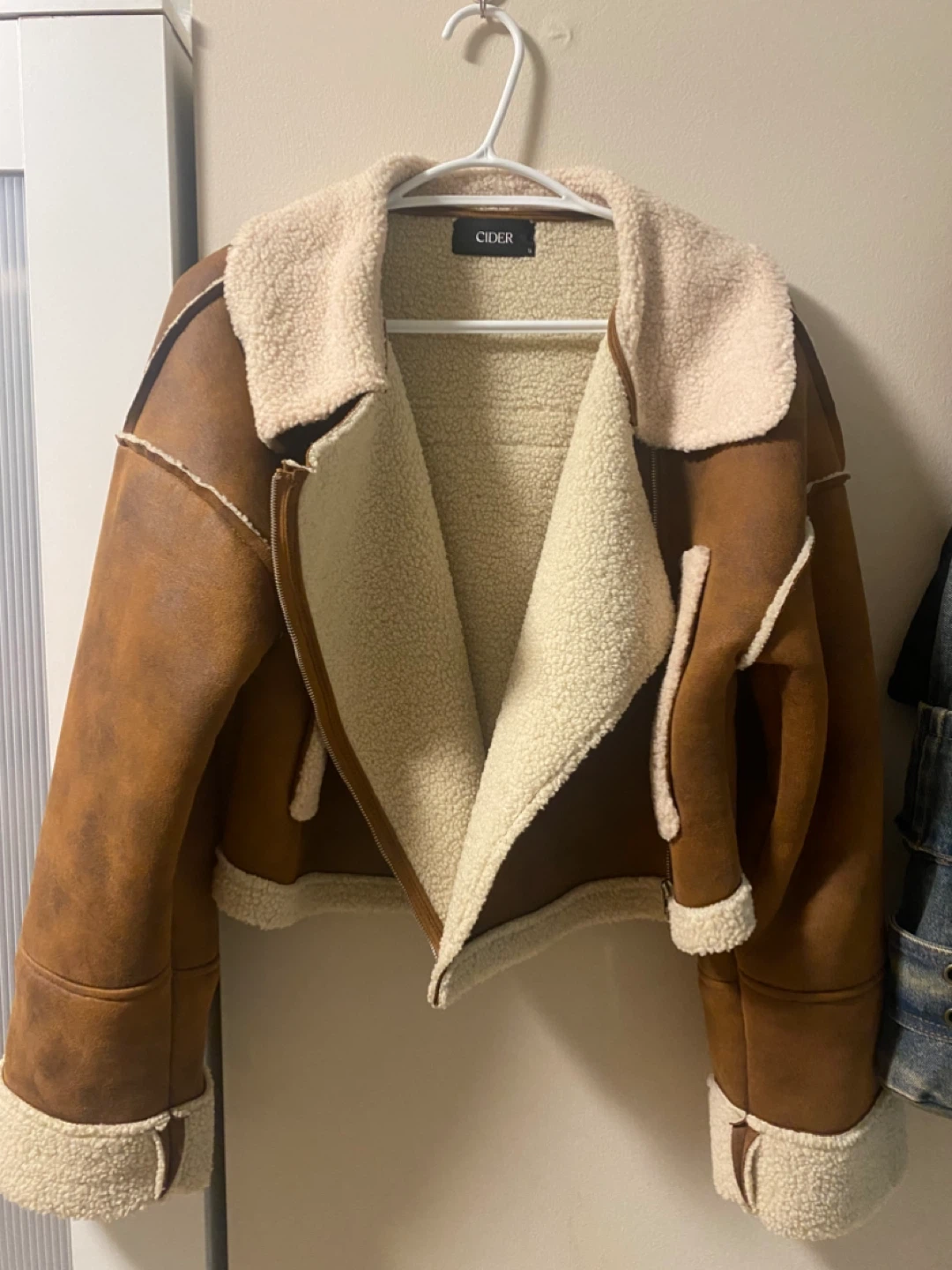 Cider Brown Faux Suede Sherpa Lined Jacket - photo 3
