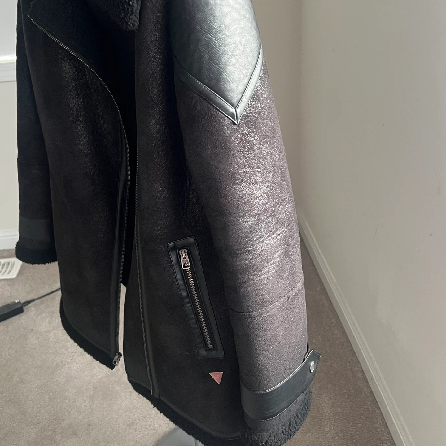 Guess Black Faux Shearling Lined Biker Jacket - photo 2