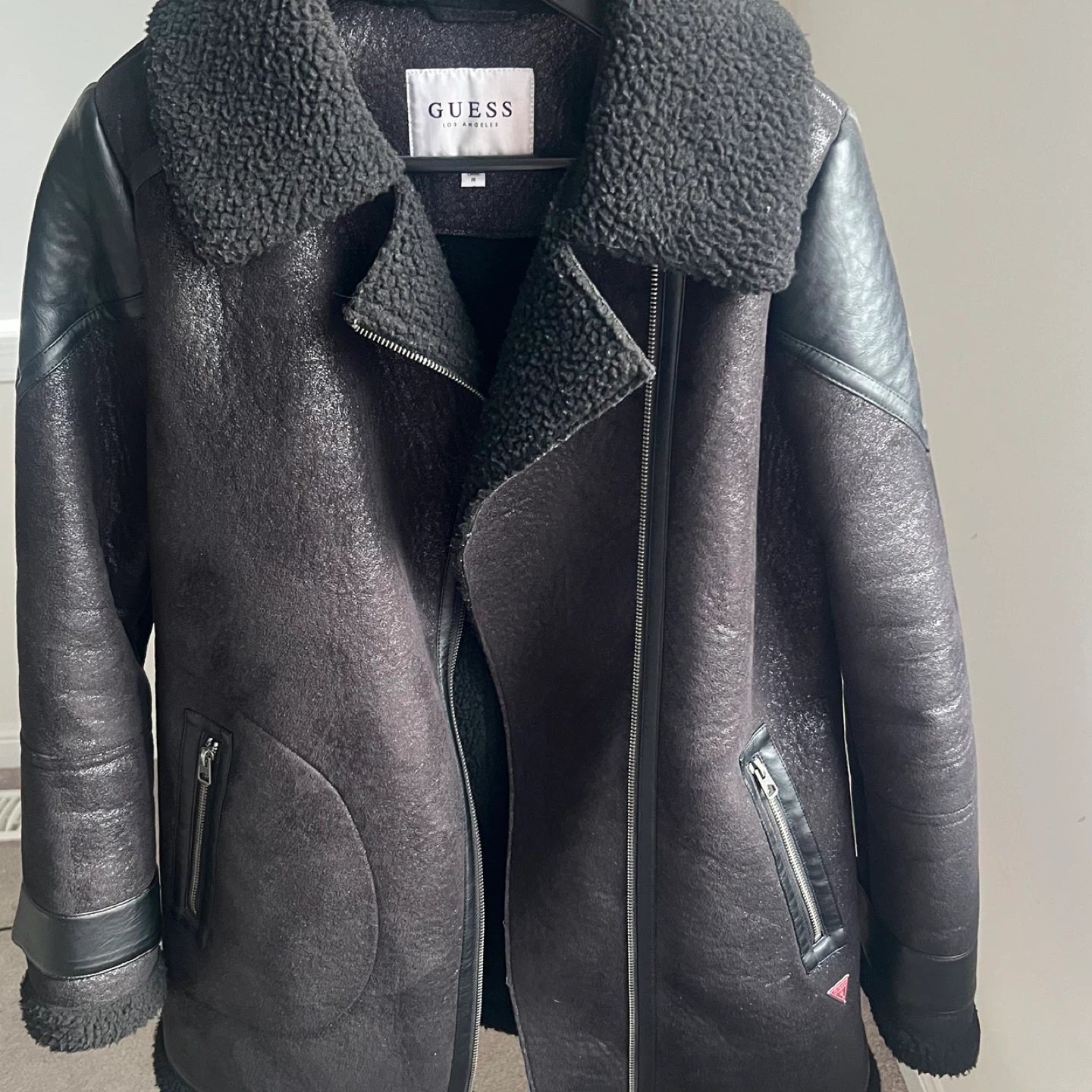 Guess Black Faux Shearling Lined Biker Jacket - photo 3