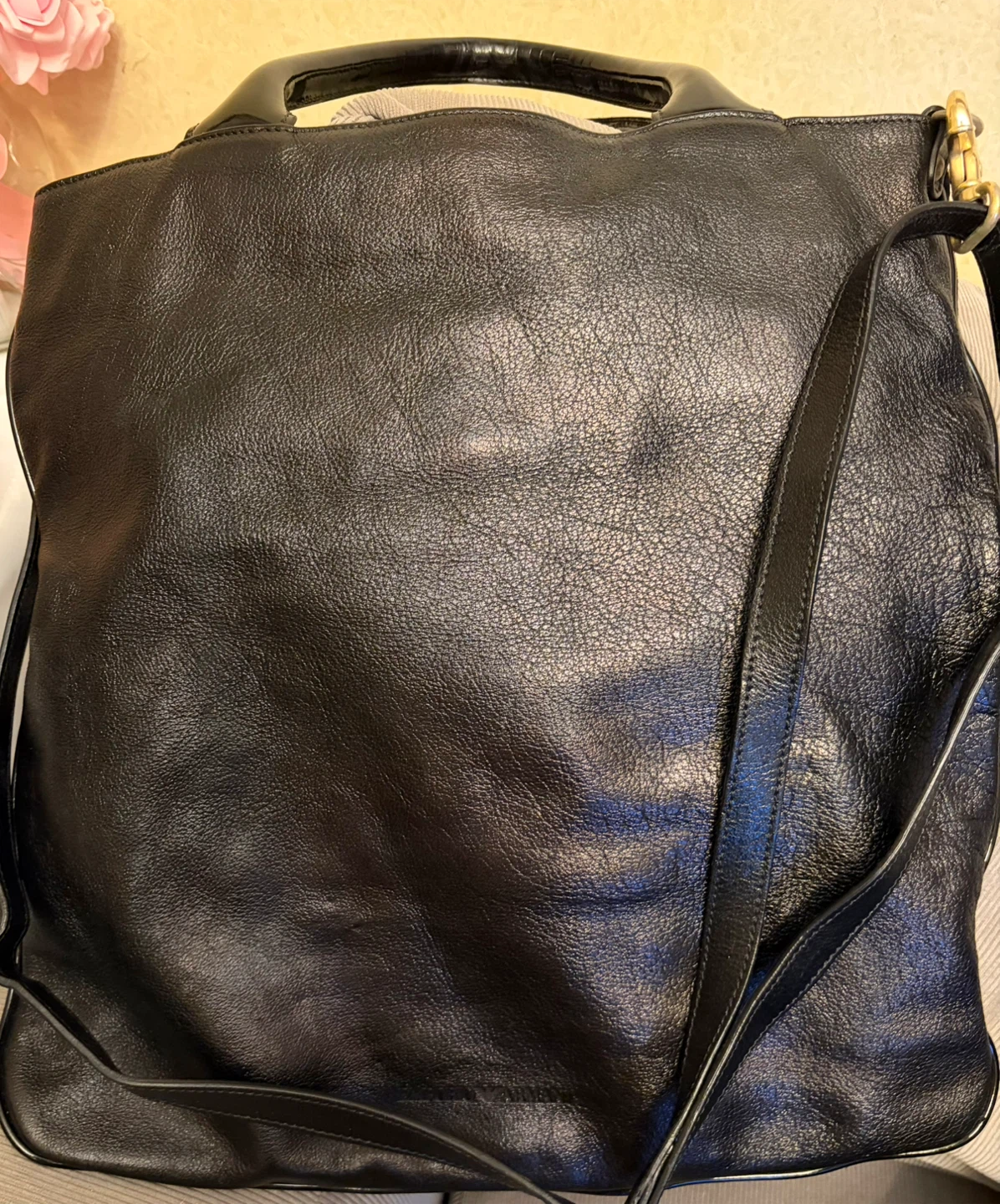 Emporio Armani Black Leather Tote Bag with Shoulder Strap - photo 3