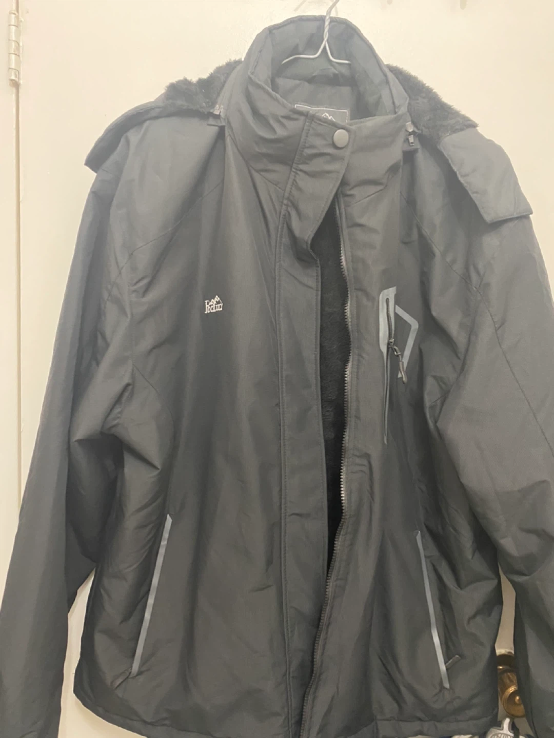POOLULY Black Fleece Lined Winter Jacket XL
