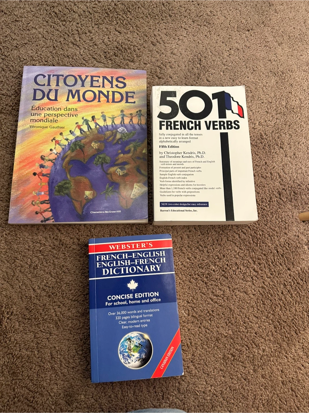 3 French Language Books: Dictionary, Verbs, Global Education