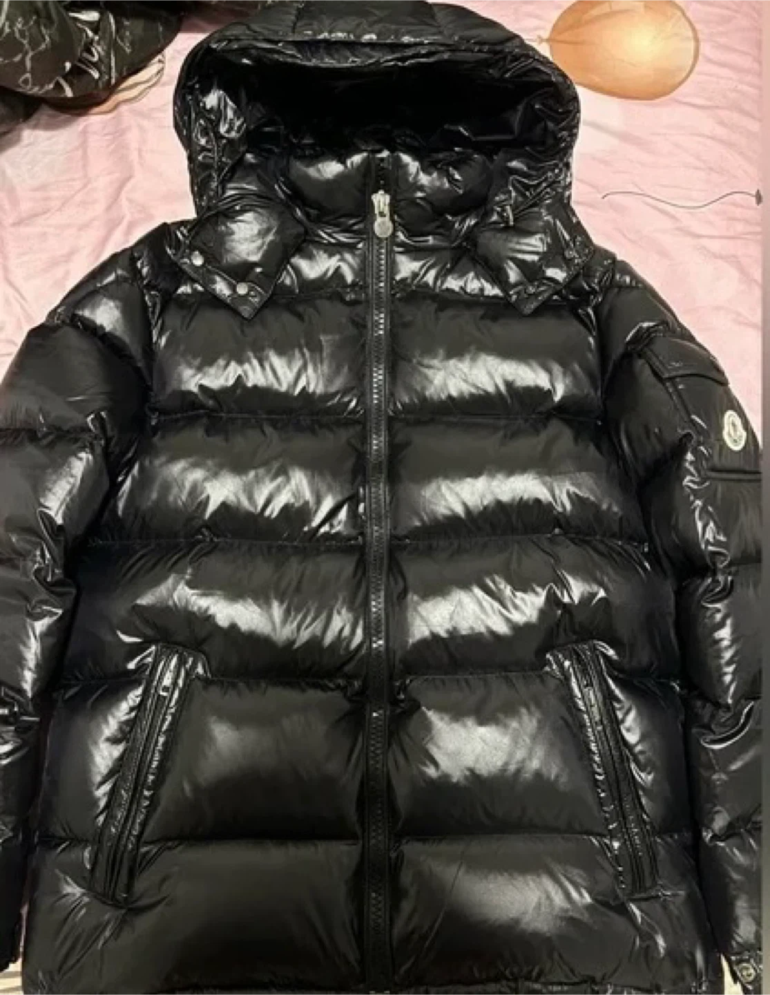 Moncler Black Shiny Puffer Jacket with Hood