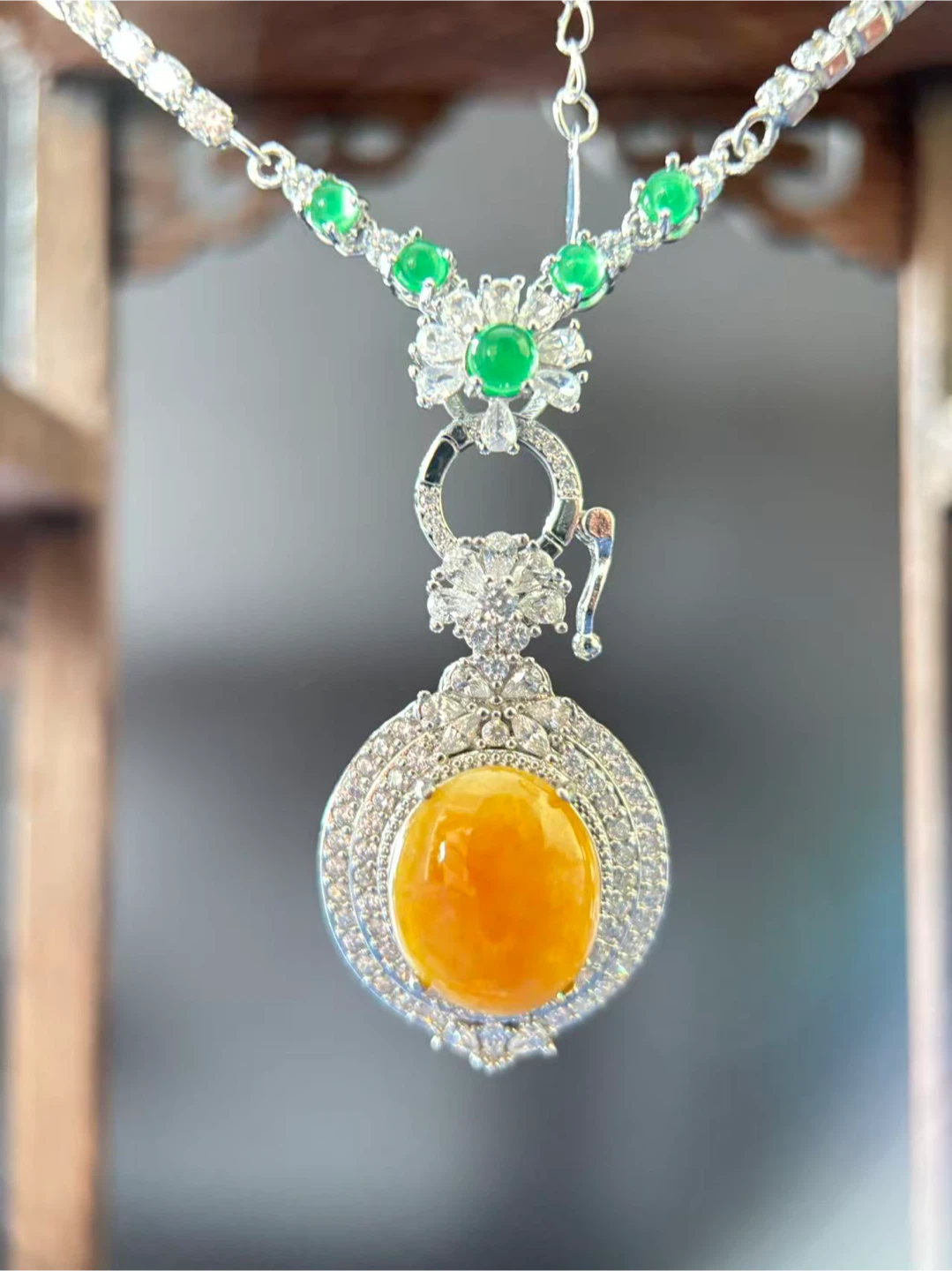 Rare Yellow Jade Necklace, Ring, and Earrings Set - photo 2