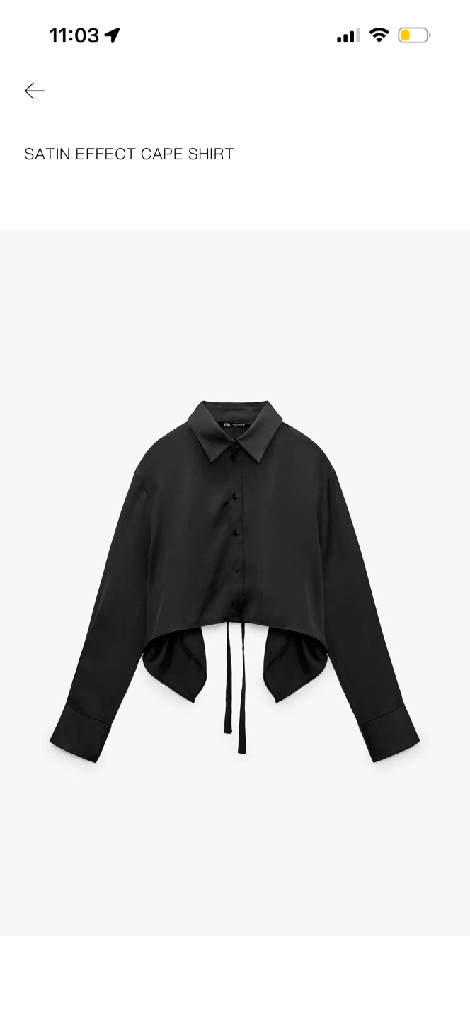 New XS - Zara Black Crop Satin Button Down Shirt