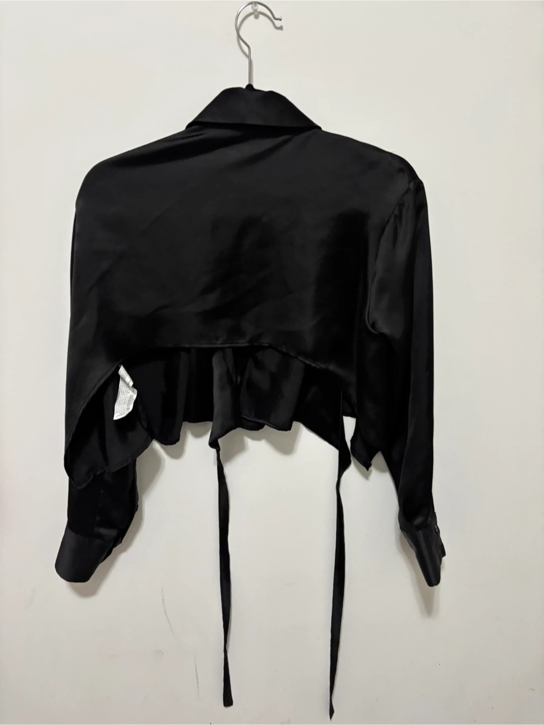 New XS - Zara Black Crop Satin Button Down Shirt - photo 2