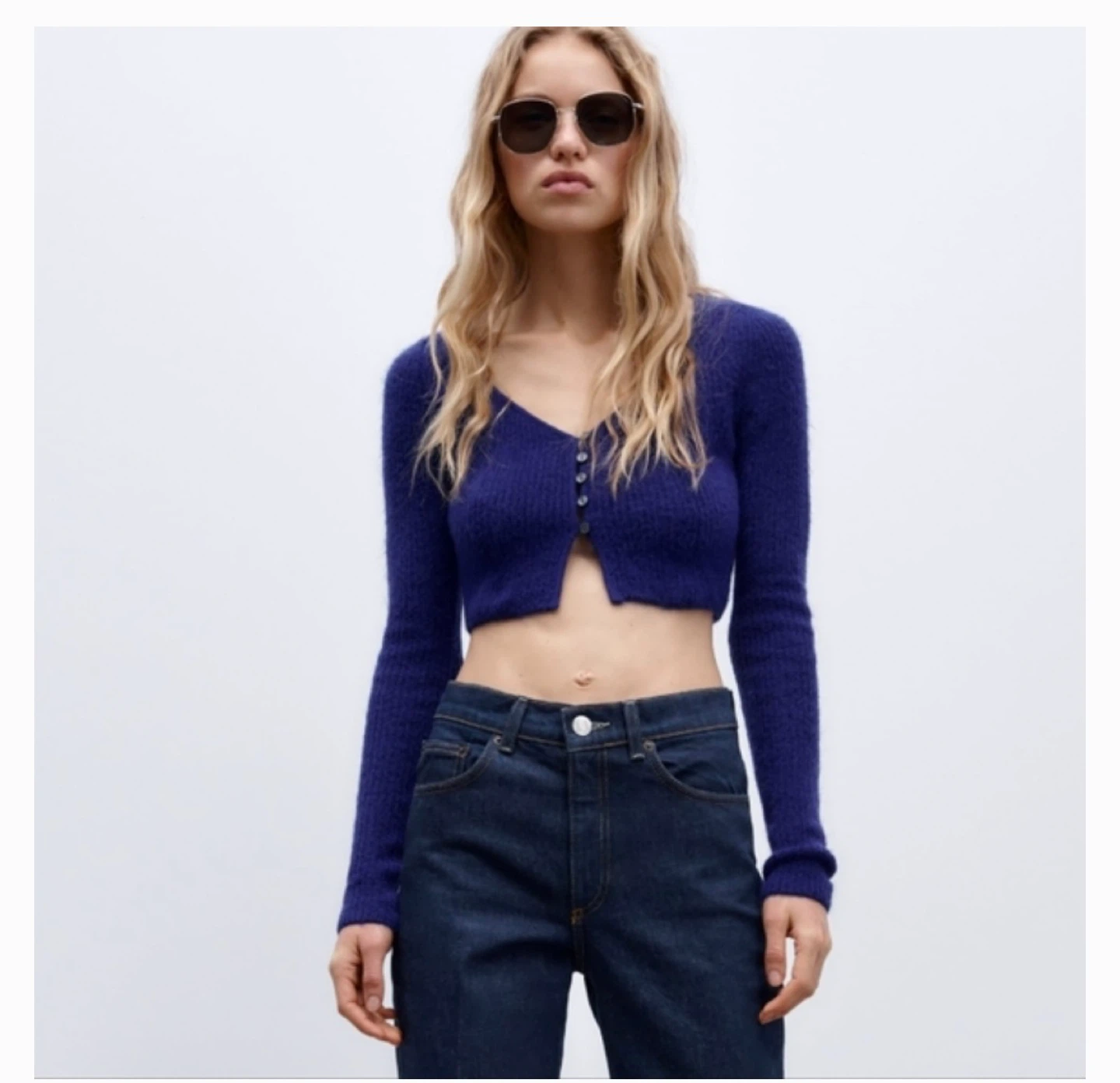 New - Zara Royal Blue Button-Up Crop Top